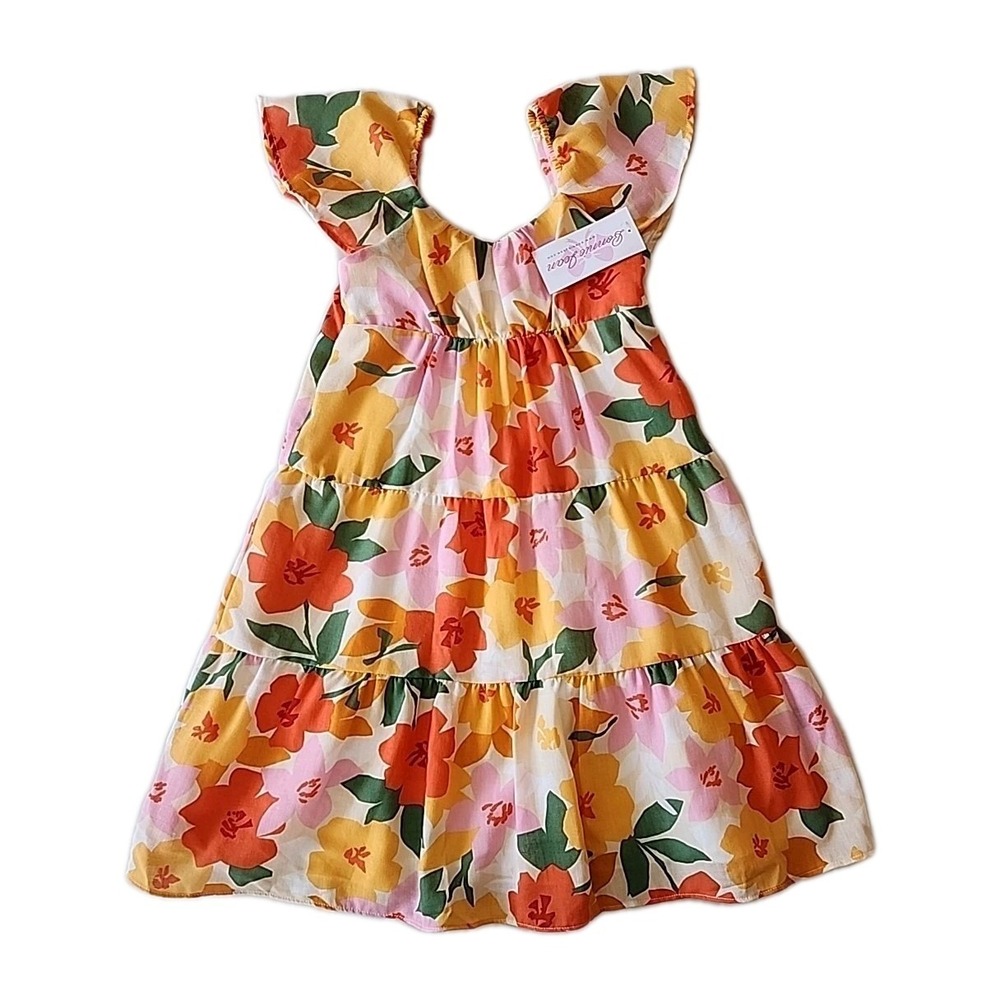 Bonnie Jean Girls Babydoll Dress Size 12 Floral Tiered Ruffle Boho Cottage Retro
